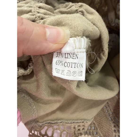 Halter Tank Top Womens Small Beige Crochet Lace Linen Blend Cropped Boho - Picture 5 of 9